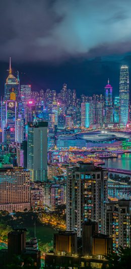 [2436x1125]城市 高楼 夜景 灯光 苹果手机壁纸图片