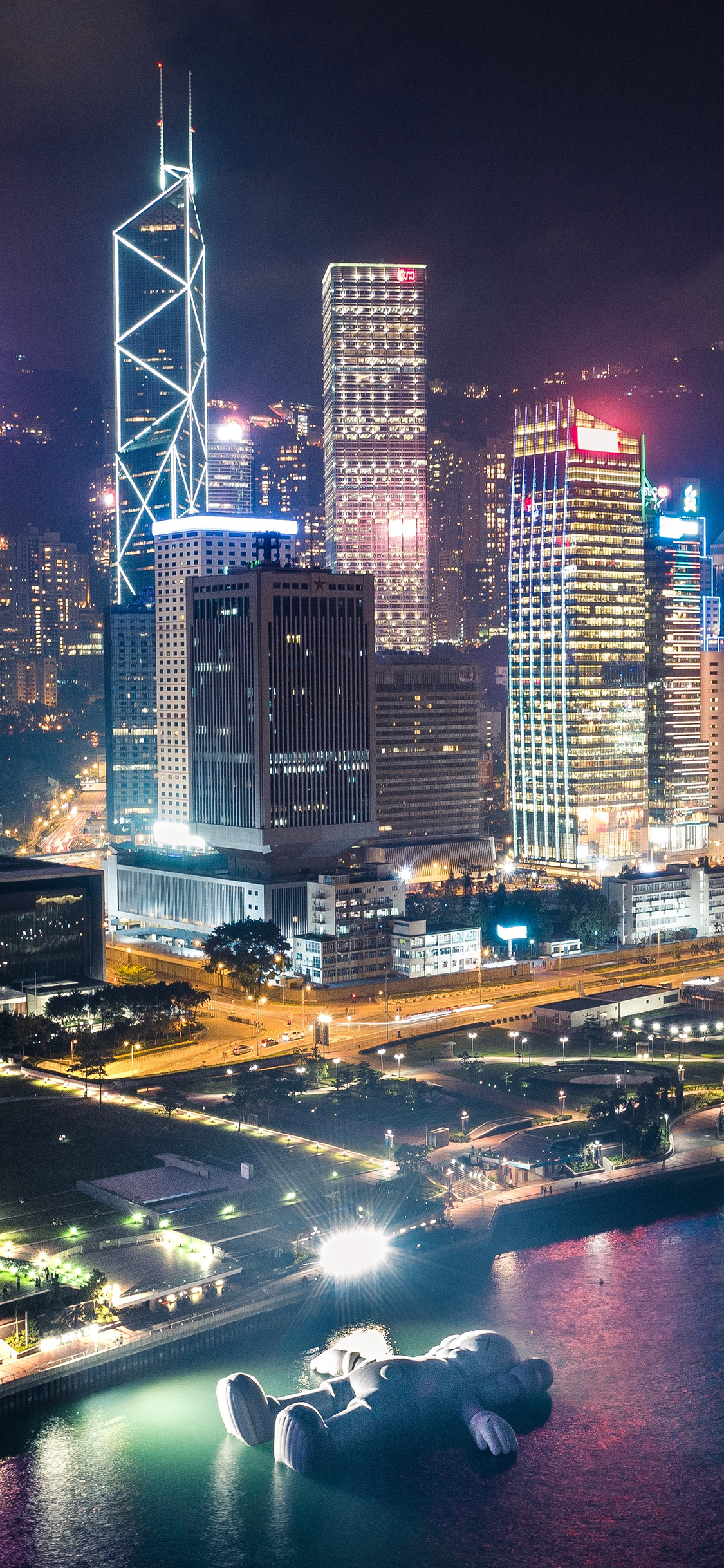 [2436×1125]城市 高楼大厦 建筑灯光 夜景 苹果手机壁纸图片