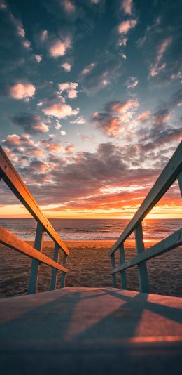 [2436x1125]夕阳 云彩 路面 沙滩 苹果手机壁纸图片