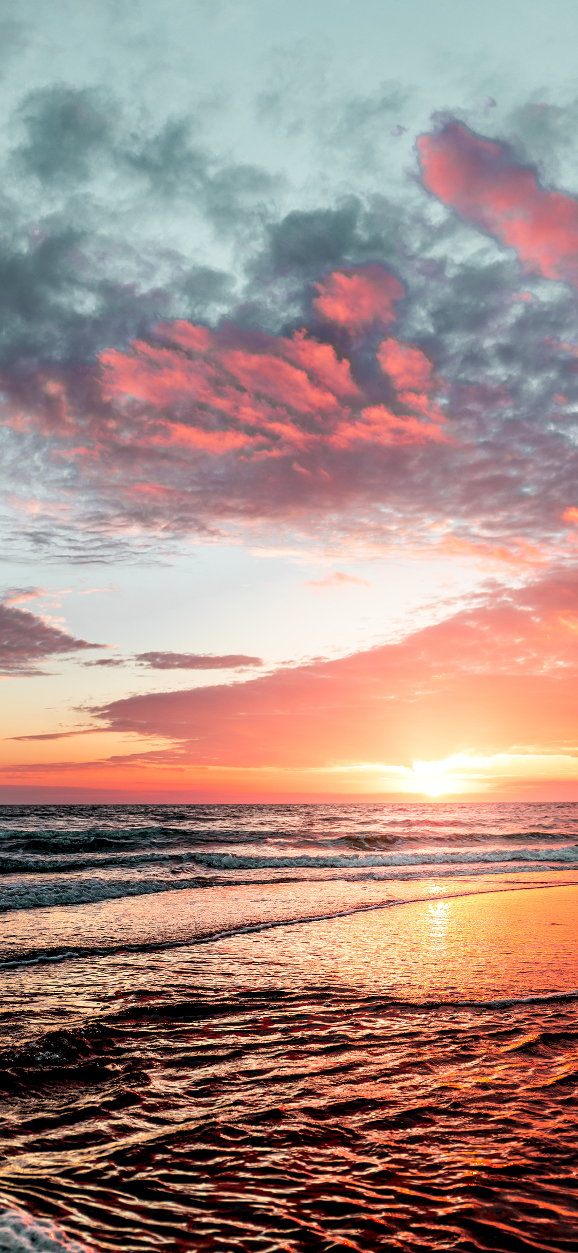 [2436×1125]夕阳 大海 海浪 云彩 苹果手机壁纸图片