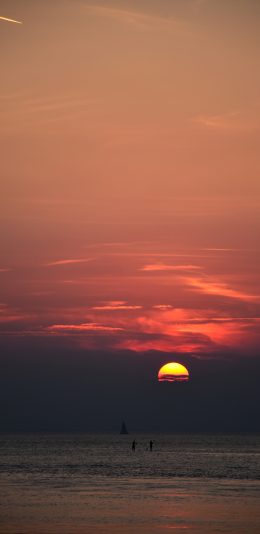 [2436x1125]夕阳 日落 云彩 海平线 苹果手机壁纸图片