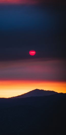 [2436x1125]夕阳 晚霞 落日 红云 山峰 苹果手机壁纸图片