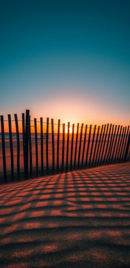 [2436x1125]夕阳 景色 栅栏 黄昏 苹果手机壁纸图片