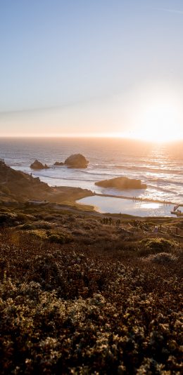 [2436x1125]夕阳 海岸 唯美 海边 苹果手机壁纸图片