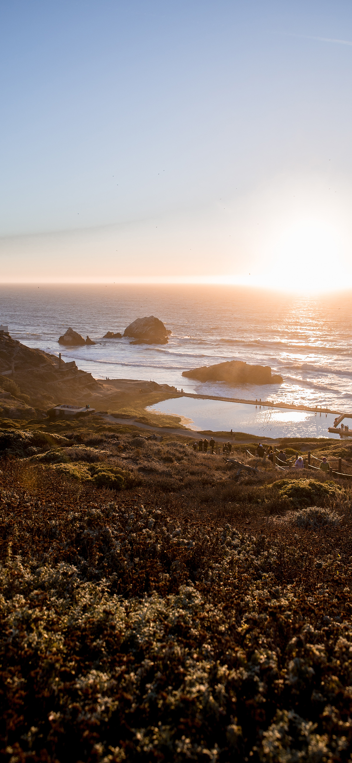 [2436×1125]夕阳 海岸 唯美 海边 苹果手机壁纸图片