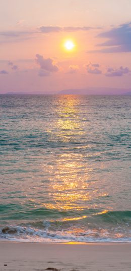 [2436x1125]夕阳 海平面 海水 苹果手机壁纸图片