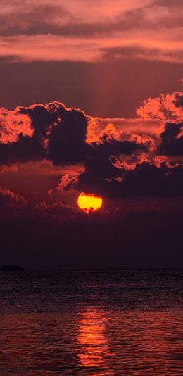 [2436x1125]夕阳 海水 云彩 太阳 苹果手机壁纸图片