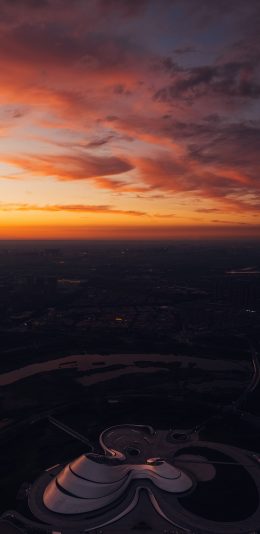 [2436x1125]夕阳 美景 红霞 建筑 苹果手机壁纸图片