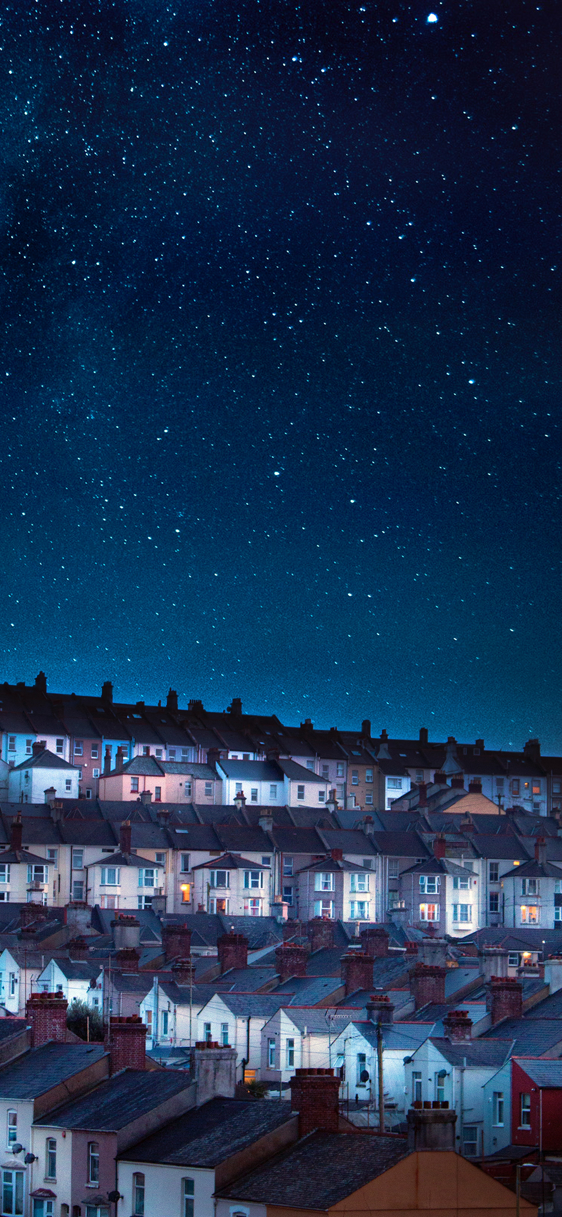 [2436×1125]夜 星空 楼房 唯美 苹果手机壁纸图片