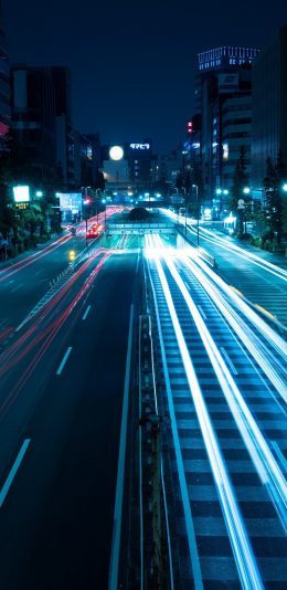 [2436x1125]夜 道路 车辆 城市 都市 苹果手机壁纸图片