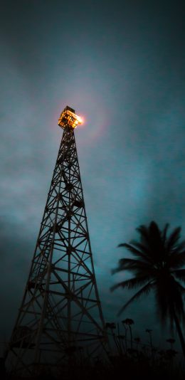 [2436x1125]夜晚 信号塔 高架 照明 苹果手机壁纸图片
