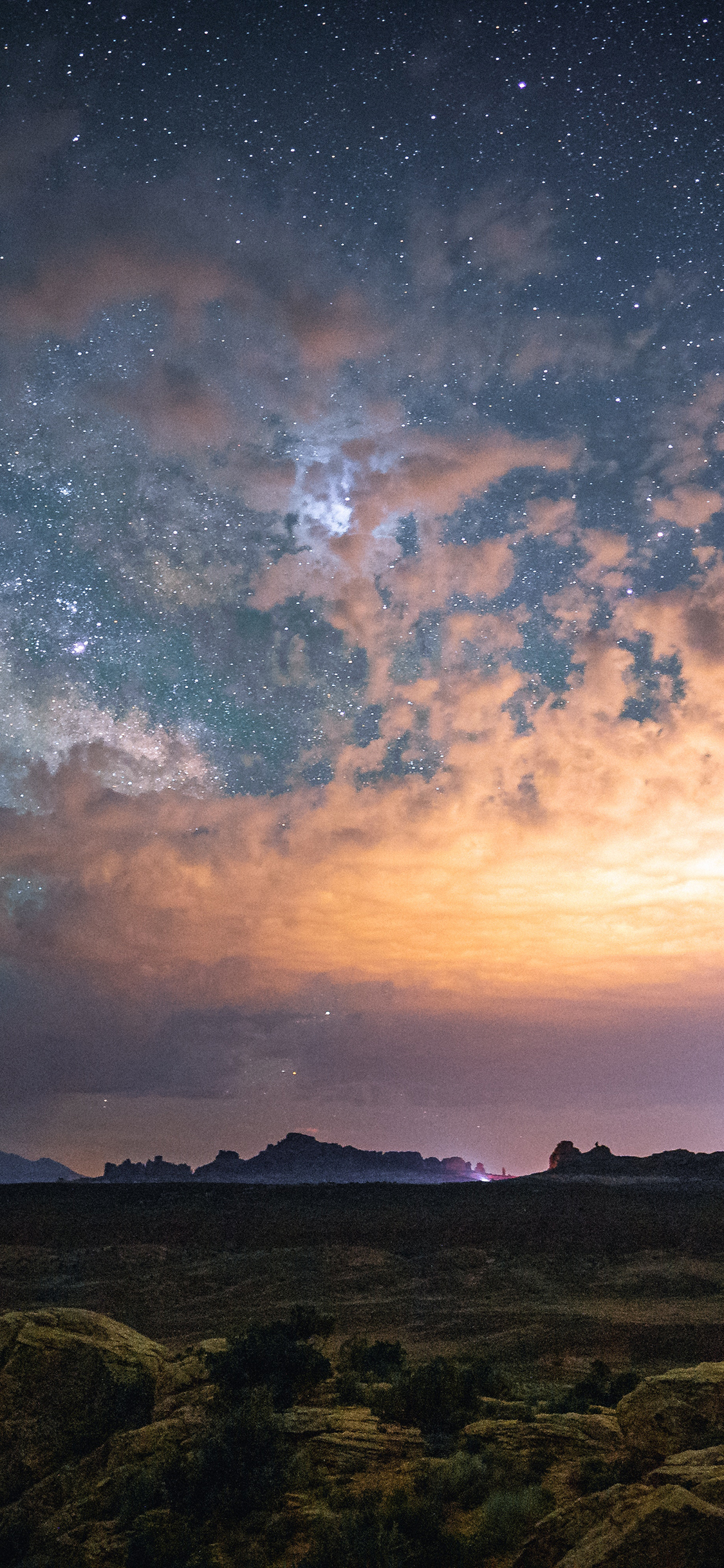 [2436×1125]夜晚 唯美 星空 云层 广阔 苹果手机壁纸图片