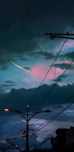 [2436x1125]夜晚 城市 天线 路灯 苹果手机壁纸图片