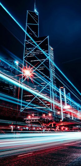 [2436x1125]夜晚 城市 灯光 建筑 都市 繁华 苹果手机壁纸图片