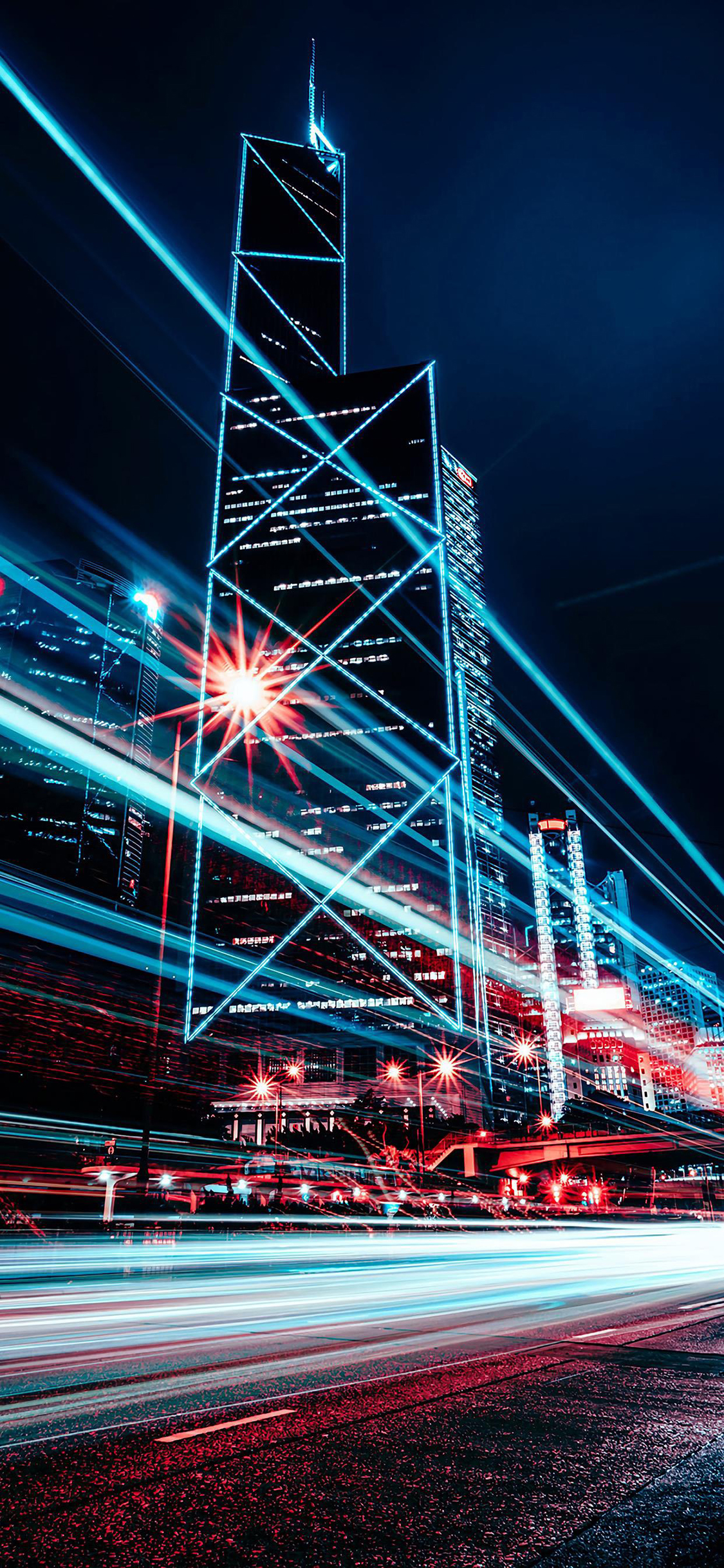 [2436×1125]夜晚 城市 灯光 建筑 都市 繁华 苹果手机壁纸图片