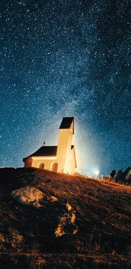 [2436x1125]夜晚 房屋 星空 璀璨 苹果手机壁纸图片