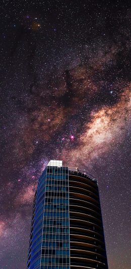 [2436x1125]夜晚 星空 建筑 高楼 苹果手机壁纸图片