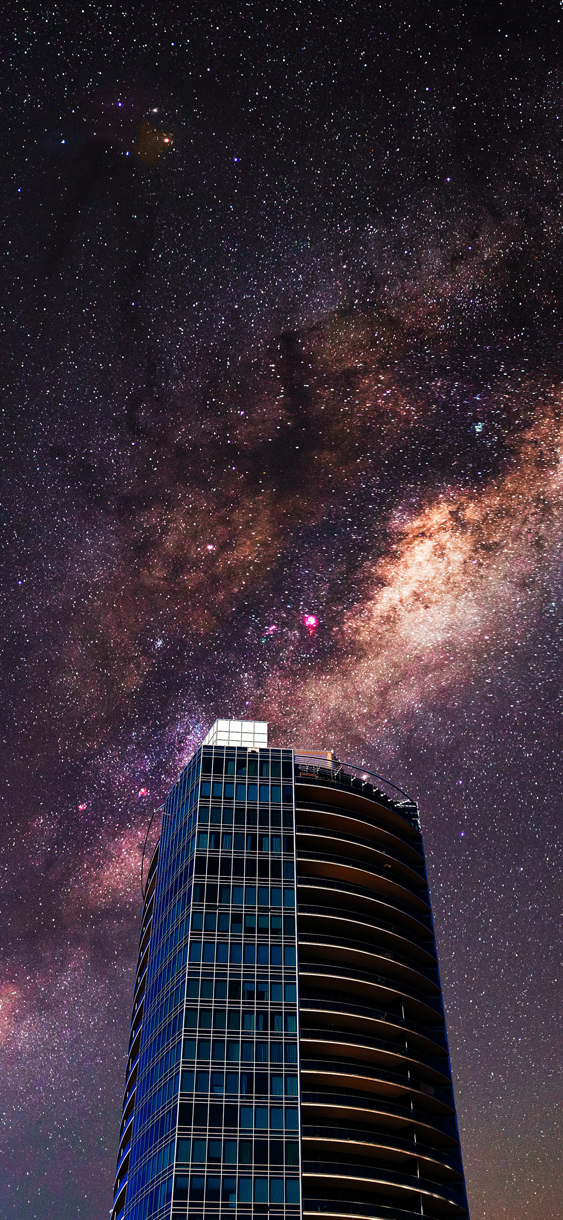 [2436×1125]夜晚 星空 建筑 高楼 苹果手机壁纸图片