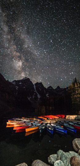 [2436x1125]夜晚 星空 船只 苹果手机壁纸图片