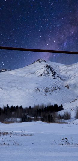 [2436x1125]夜晚 星空 雪山 白雪覆盖 苹果手机壁纸图片