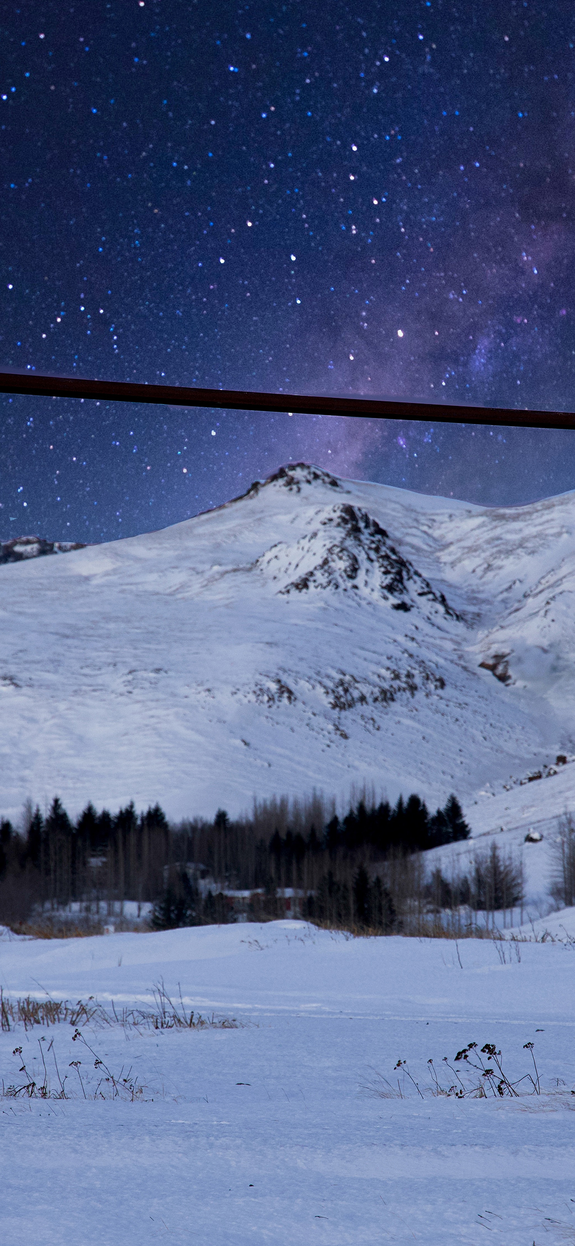 [2436×1125]夜晚 星空 雪山 白雪覆盖 苹果手机壁纸图片