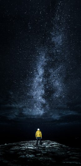 [2436x1125]夜晚 星空美景 背影 苹果手机壁纸图片