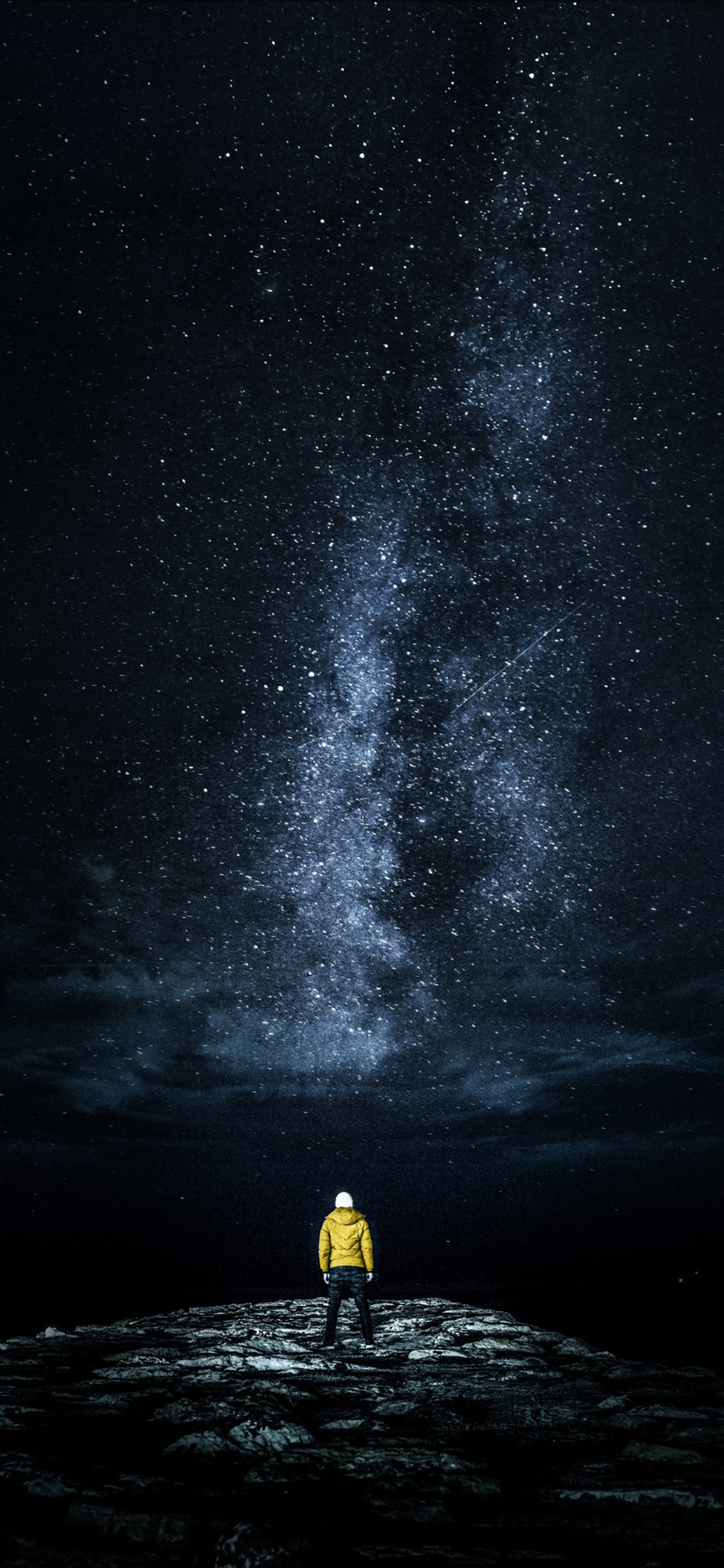 [2436×1125]夜晚 星空美景 背影 苹果手机壁纸图片