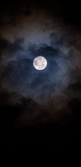 [2436x1125]夜晚 月亮 月球 迷雾 苹果手机壁纸图片