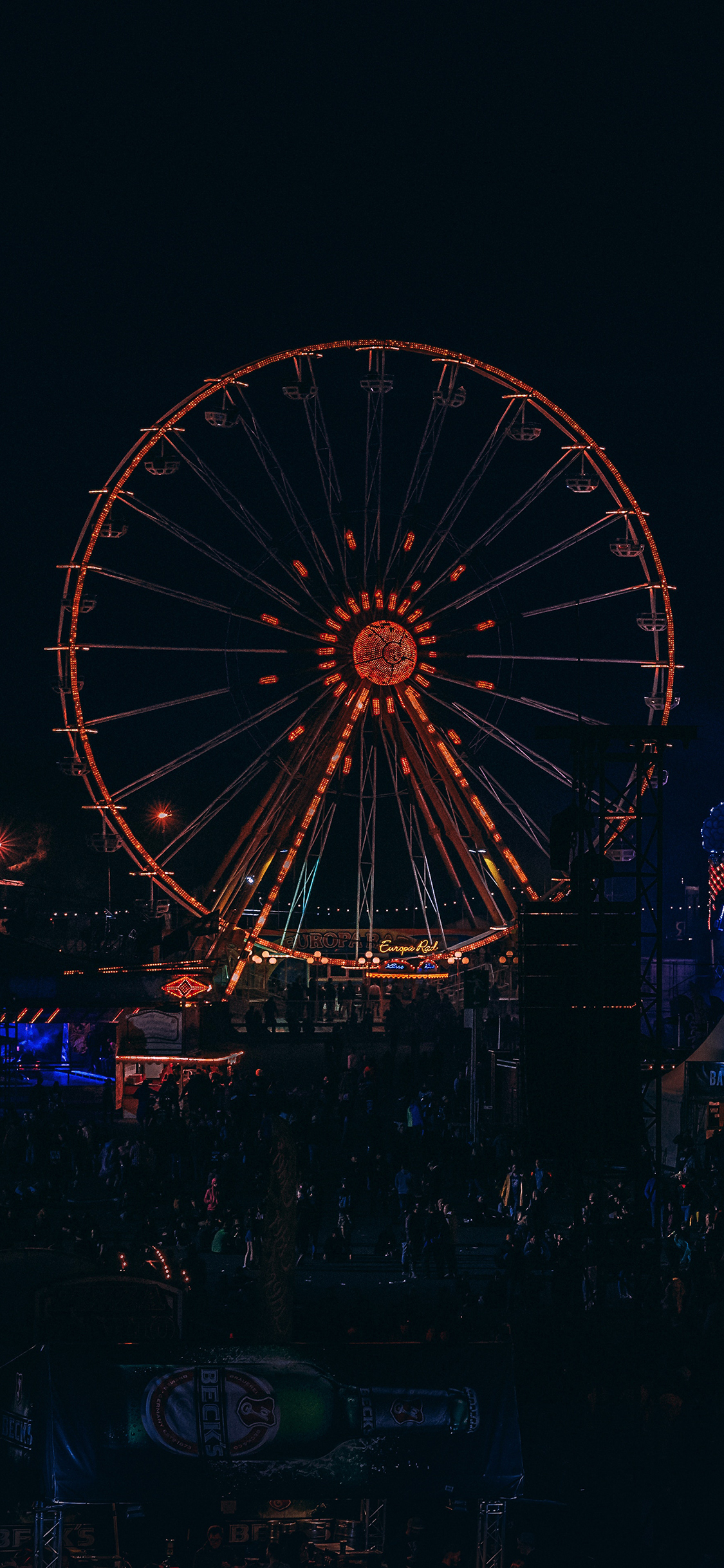 [2436×1125]夜晚 游乐园 设施 摩天轮 苹果手机壁纸图片