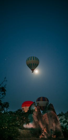 [2436x1125]夜晚 热气球 月亮 唯美 苹果手机壁纸图片