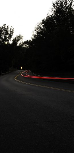 [2436x1125]夜晚 道路 车道 路灯 苹果手机壁纸图片