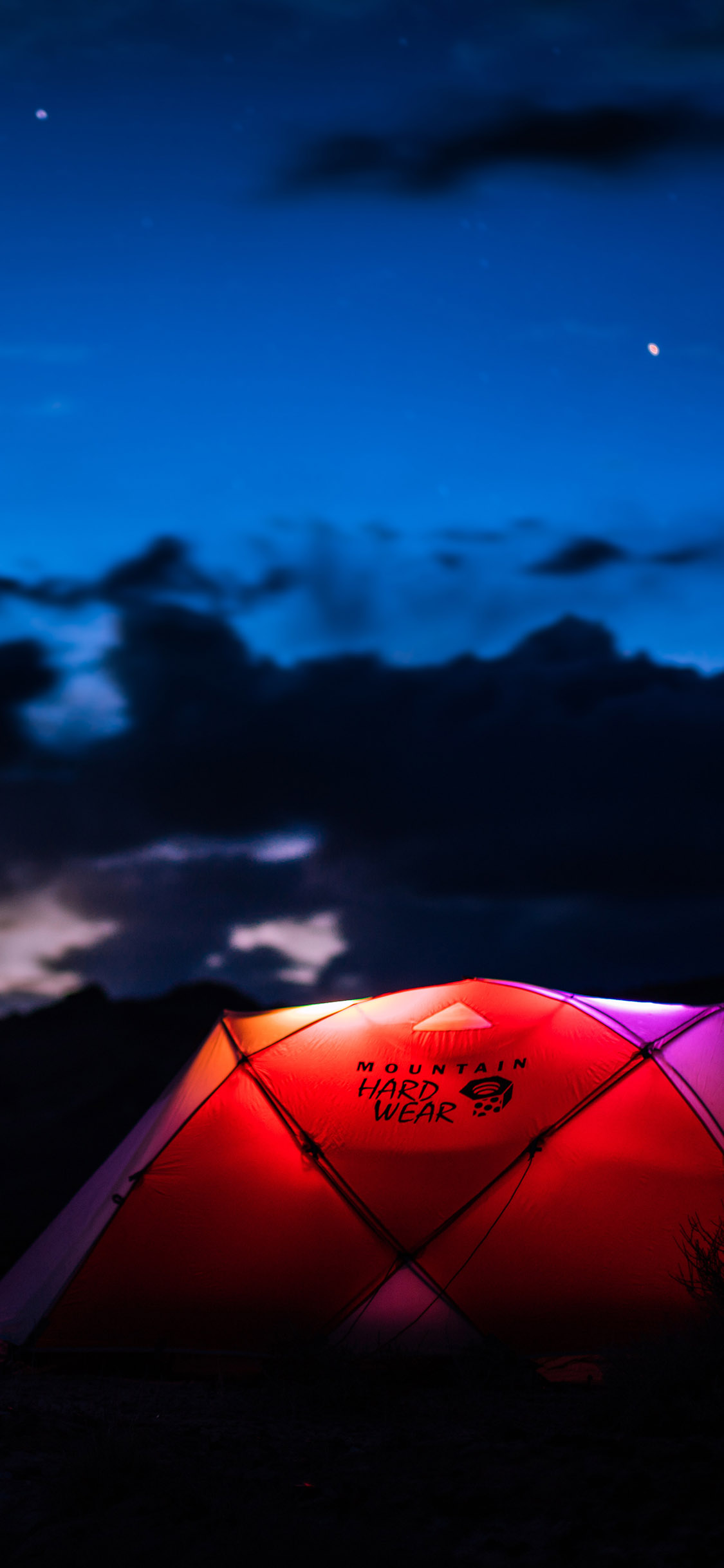 [2436×1125]夜景 天空 露营 帐篷 苹果手机壁纸图片