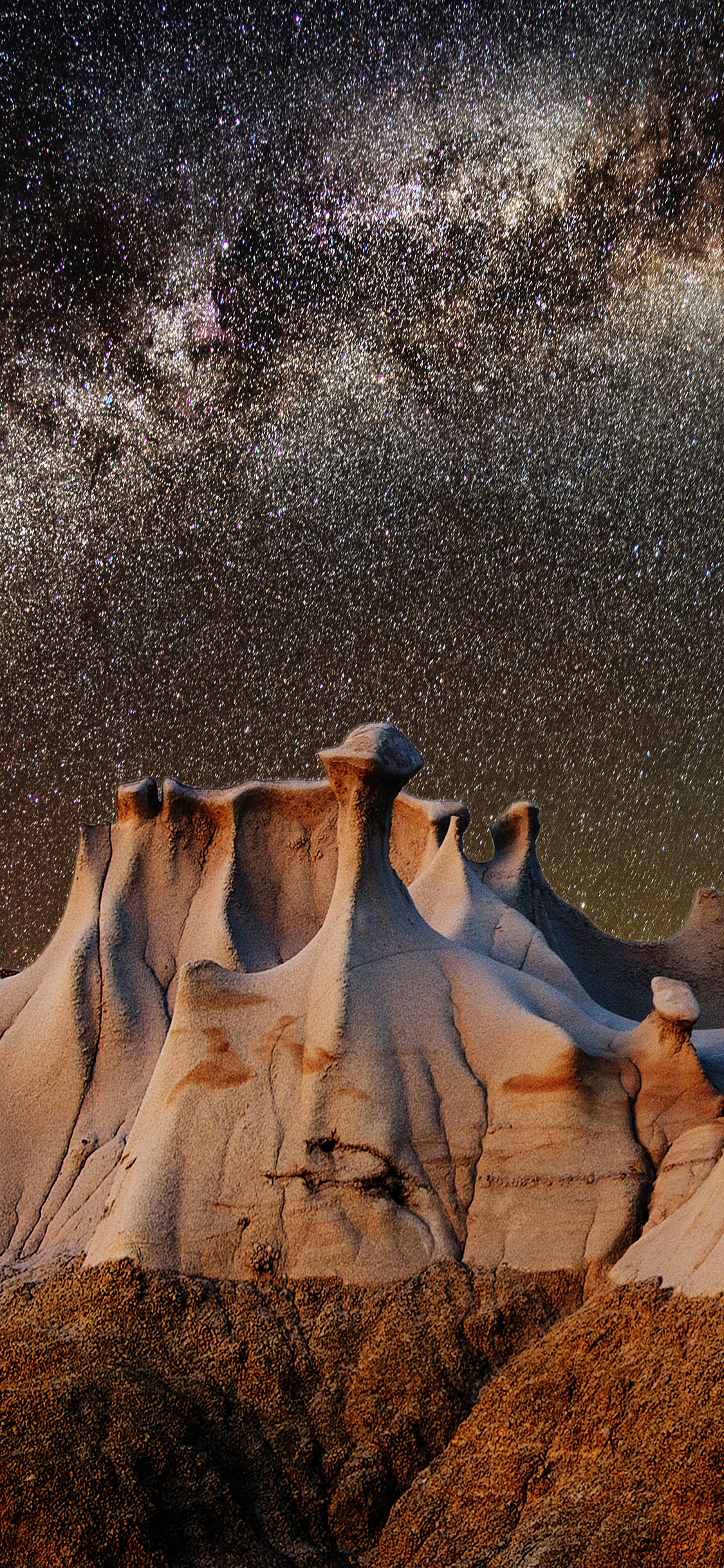 [2436×1125]夜景 山峰 星空 梦幻 苹果手机壁纸图片
