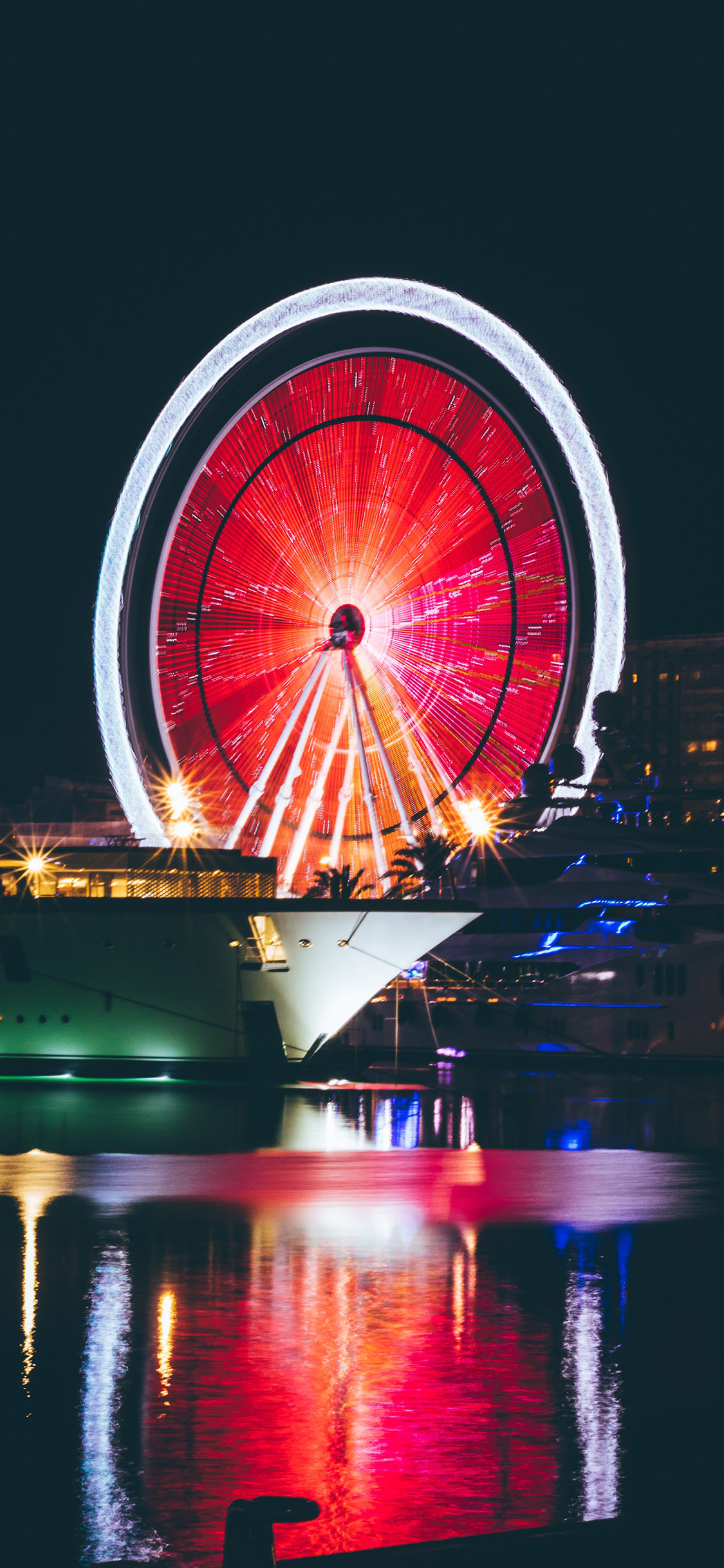 [2436×1125]夜景 摩天轮 灯光 娱乐 苹果手机壁纸图片