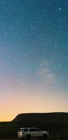 [2436x1125]夜景 星空 汽车 寂静 苹果手机壁纸图片