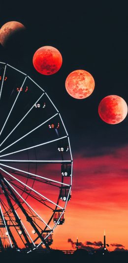 [2436x1125]夜景 月亮 月球 摩天轮 苹果手机壁纸图片