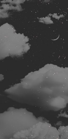 [2436x1125]夜空 星空 夜晚 云朵 月亮 苹果手机壁纸图片