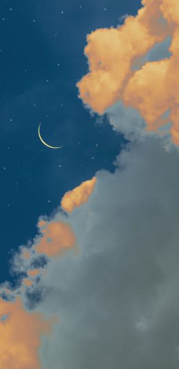 [2436x1125]夜空 星空 月亮 云朵 天空 苹果手机壁纸图片