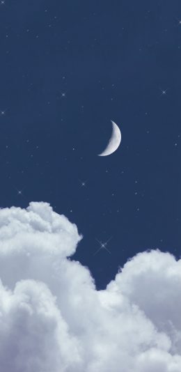 [2436x1125]夜空 月亮 云朵 星空 星星 苹果手机壁纸图片