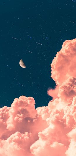 [2436x1125]夜空 月亮 星空 星星 云彩 唯美 苹果手机壁纸图片