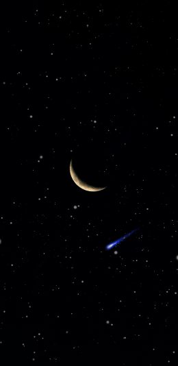 [2436x1125]夜空 月亮 星空 黑色 流星 苹果手机壁纸图片