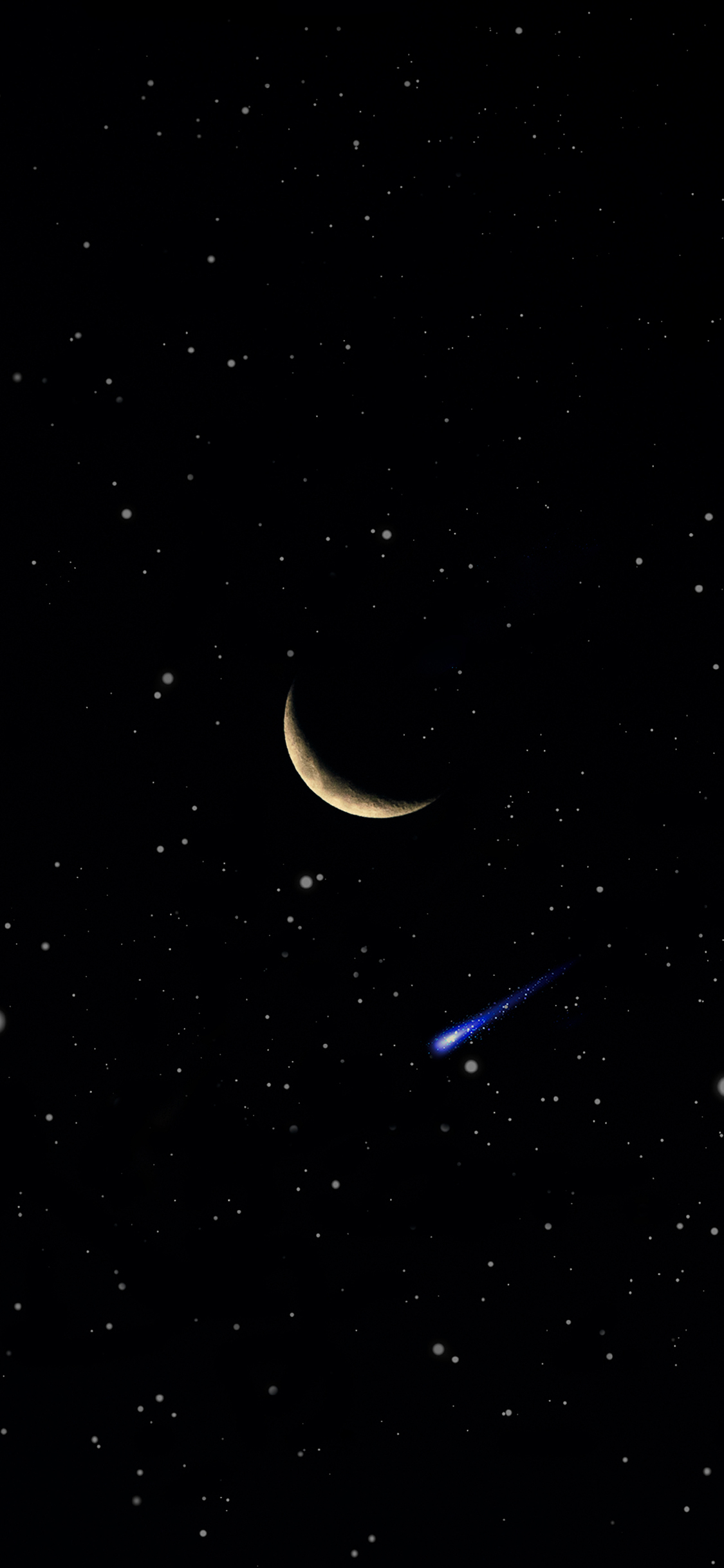 [2436×1125]夜空 月亮 星空 黑色 流星 苹果手机壁纸图片