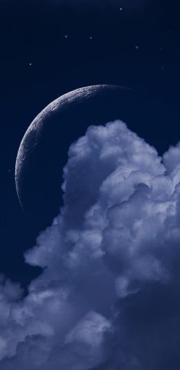 [2436x1125]夜空 月亮 月球 夜晚 云朵 苹果手机壁纸图片