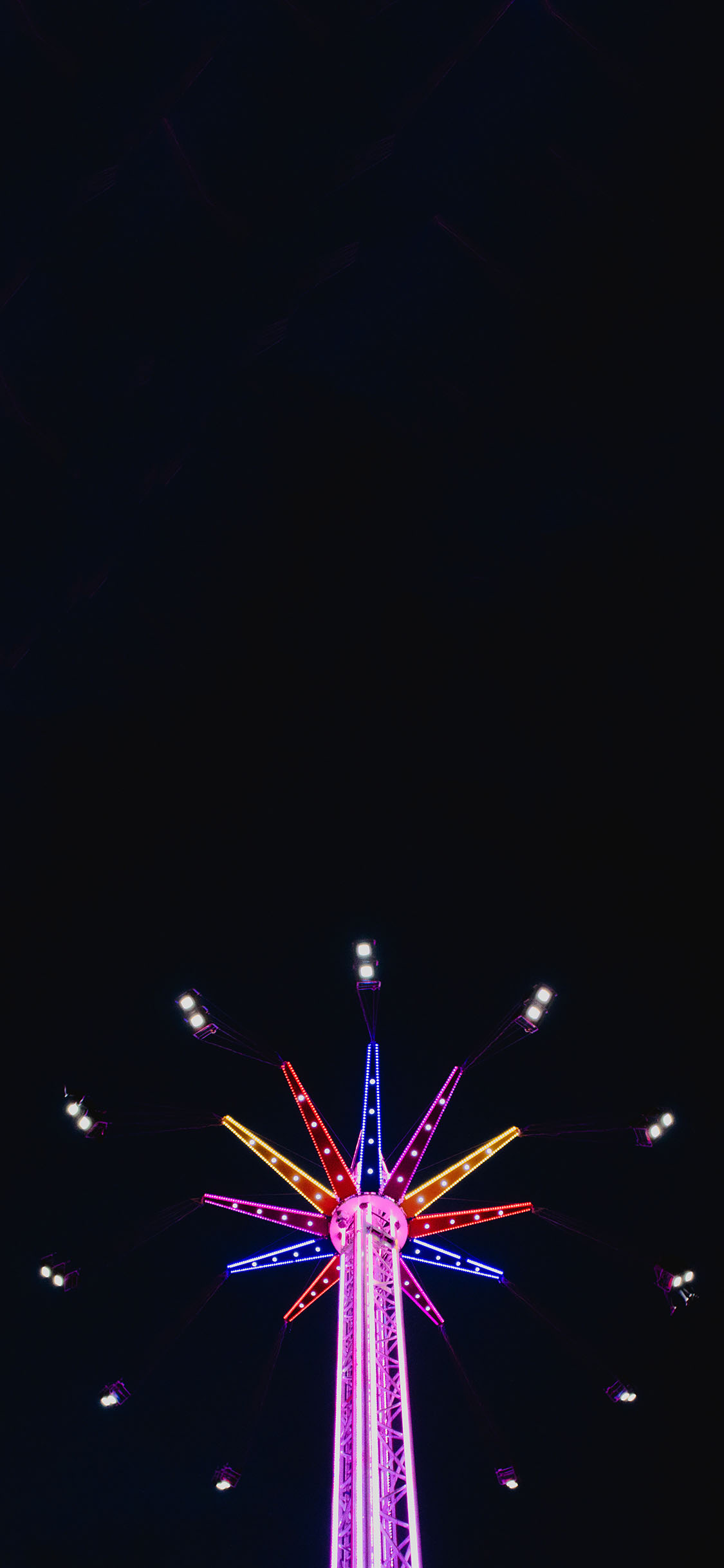 [2436×1125]夜空 游乐园 娱乐设施 飞椅 灯光 苹果手机壁纸图片