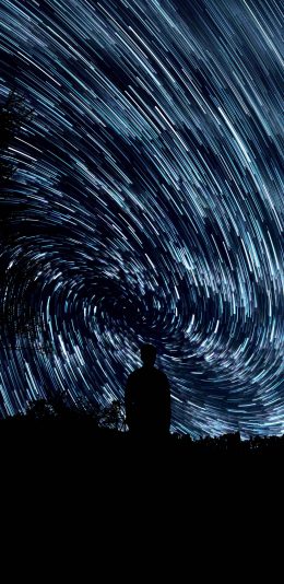 [2436x1125]夜空 长时间曝光摄影 流星 唯美 背影 黑暗 苹果手机壁纸图片