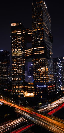 [2436x1125]大厦 夜晚 灯光 城市 腾讯大楼 苹果手机壁纸图片