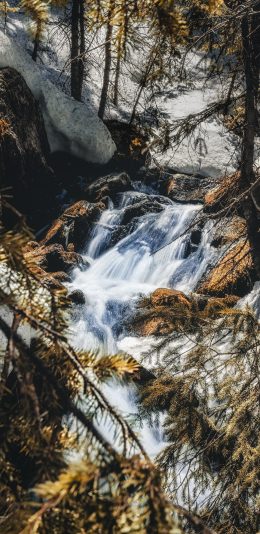 [2436x1125]大山 河流 树木 流水 自然美景 苹果手机壁纸图片