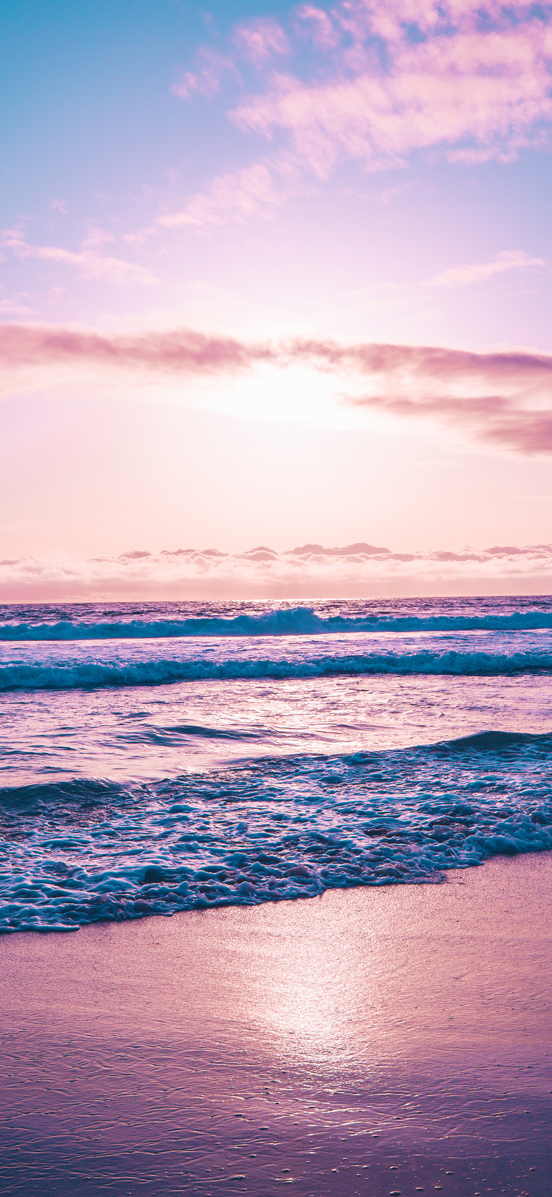 [2436×1125]大海 夕阳 海浪 唯美 渐变 苹果手机壁纸图片