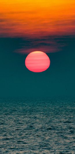[2436x1125]大海 夕阳 红霞 美景 苹果手机壁纸图片