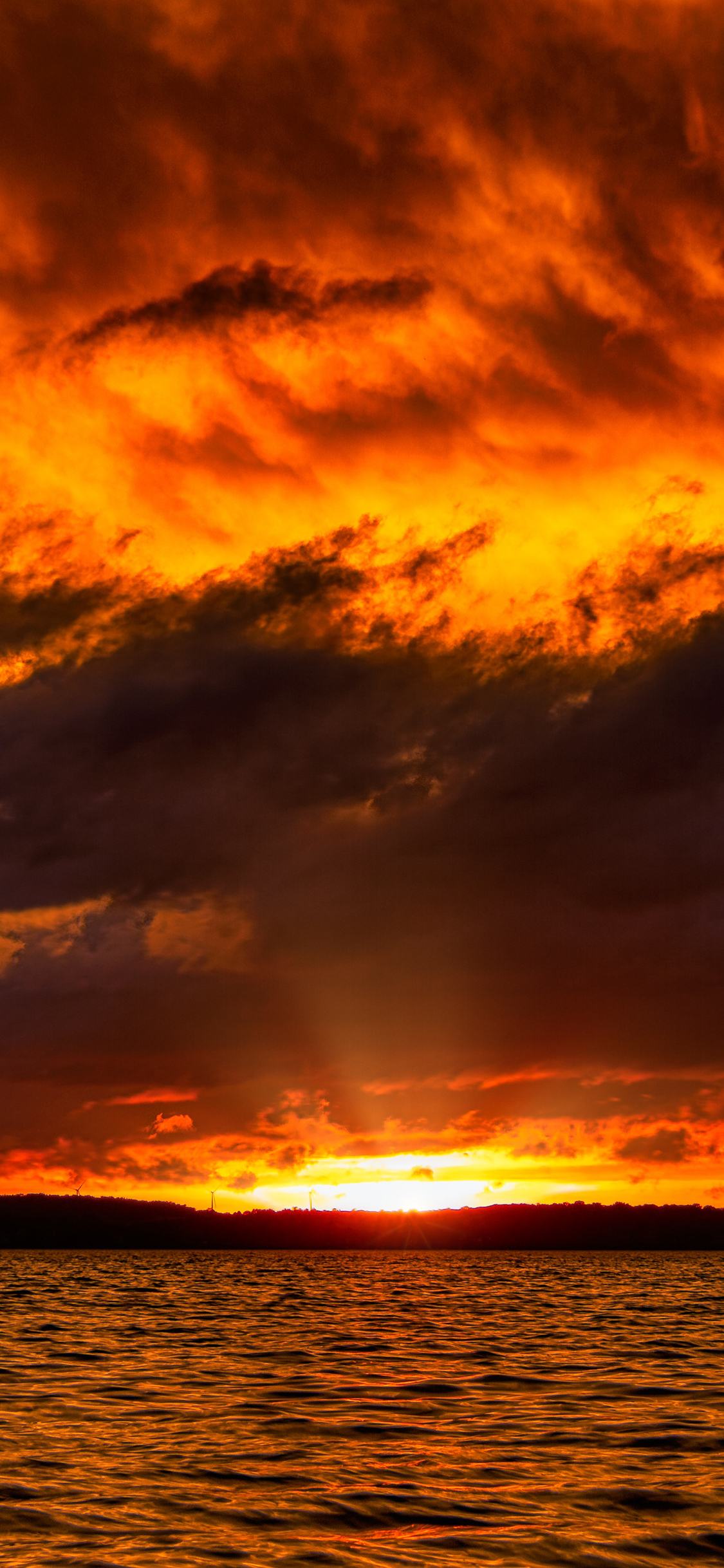[2436×1125]大海 夕阳美景 落日 红霞 苹果手机壁纸图片